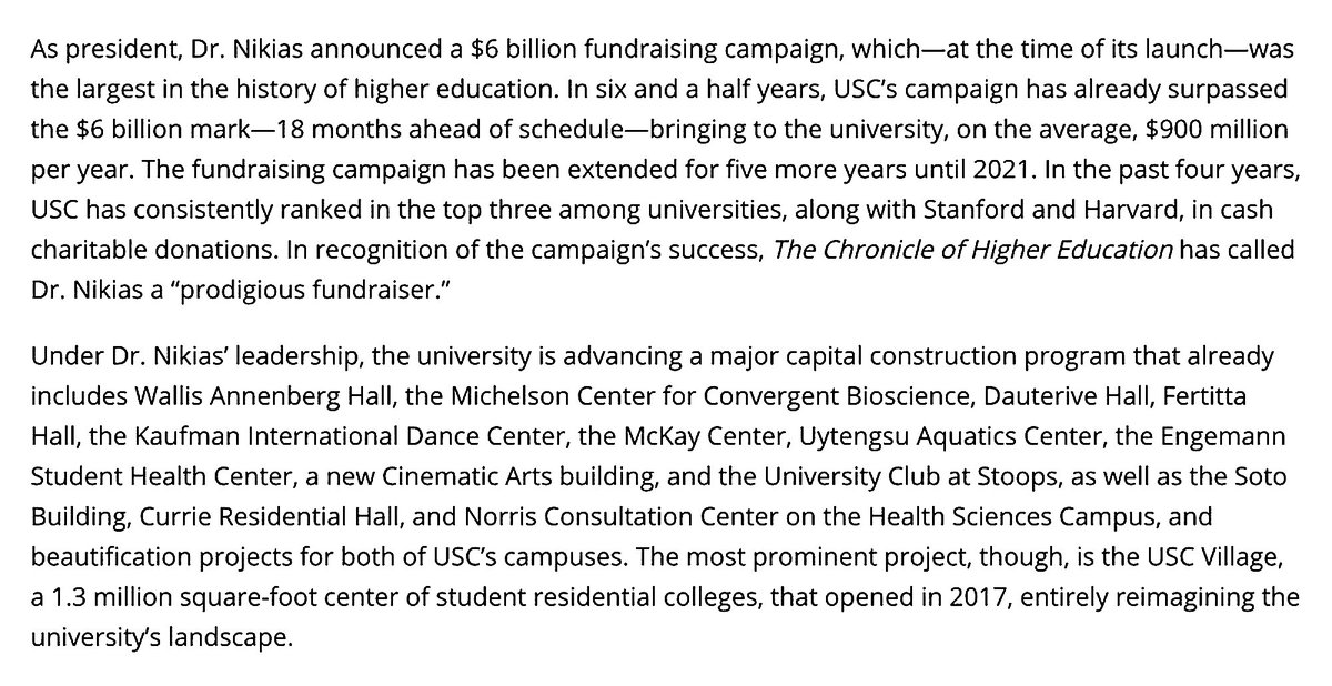 'Max' Is Also Exceptional At Raising Cash. From 2014 To 2018 USC Consistently Ranked In The Top Three Among Universities, Along With Stanford And Harvard, In Cash Charitable Donations.' That's $6 Billion... And Counting.