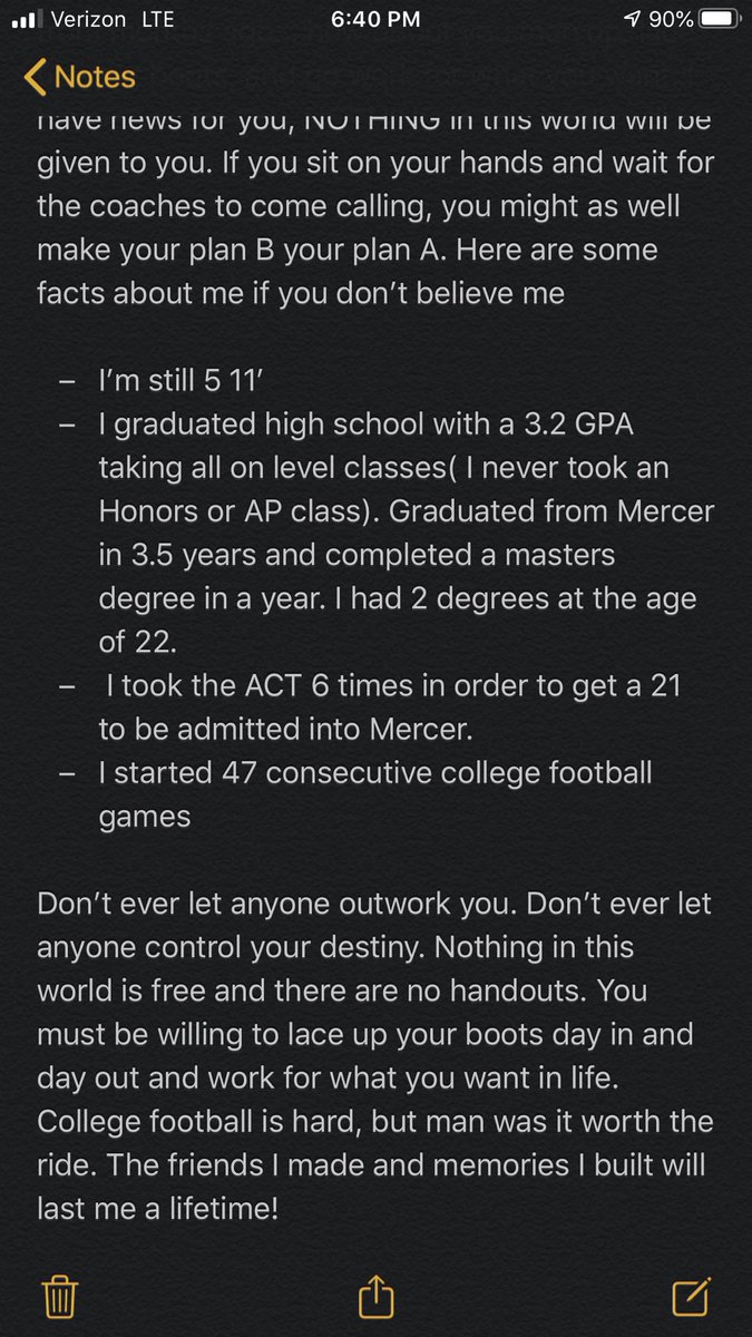 StevenNixon10's tweet photo. Some food for thought.. high school athletes, please read and realize it’s not all about you. Thanks for taking a chance on me @bobby_lamb @KirbySmartUGA @CoachSFountain https://t.co/iOmvz5Y3US