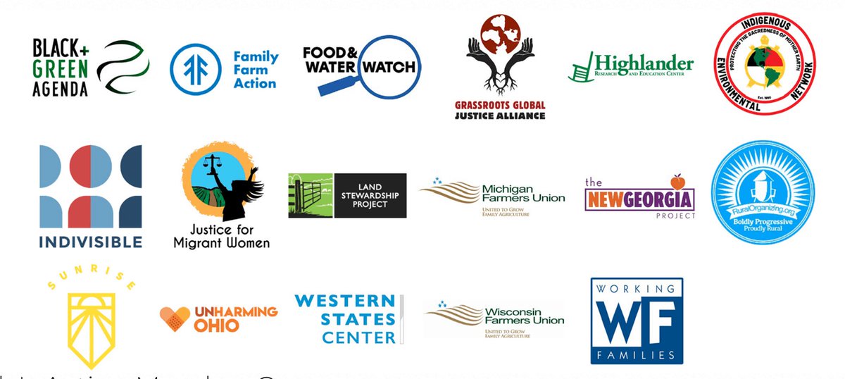 AND some of the most important farm groups like  @wifarmersunion, MI Farmers Union  @FarmActionUS, &  @LSPnow,  @NewGAProject organizing folks in the rural Black belt, environmental groups like  @sunrisemvmt,  @IENearth, plus  @IndivisibleTeam and  @WorkingFamilies & MORE!