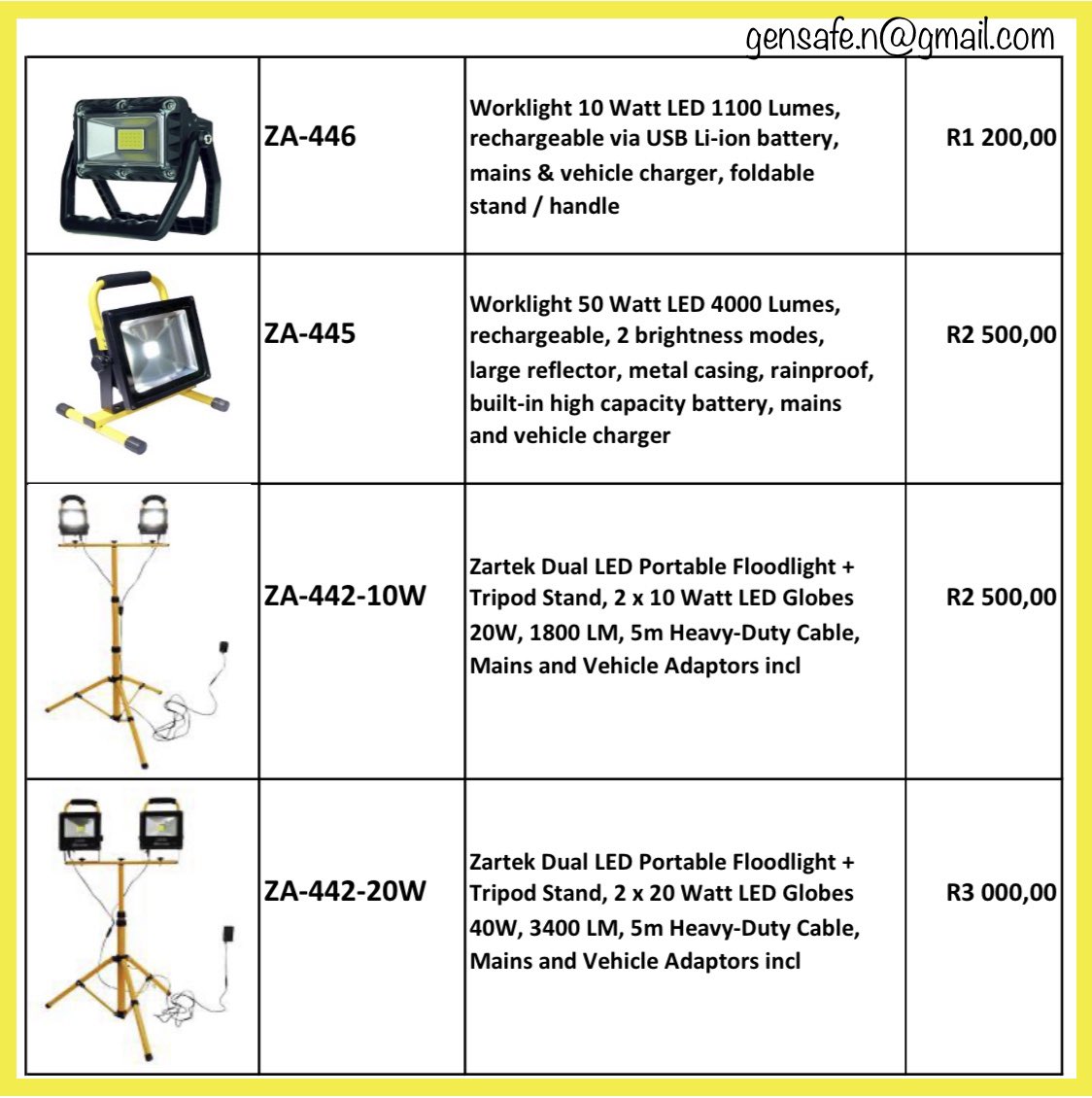 firevent's tweet image. #Spotlights #flashlights #worklights #zartek Products availabe from Gensafe Supplies. 
Courier Nationwide