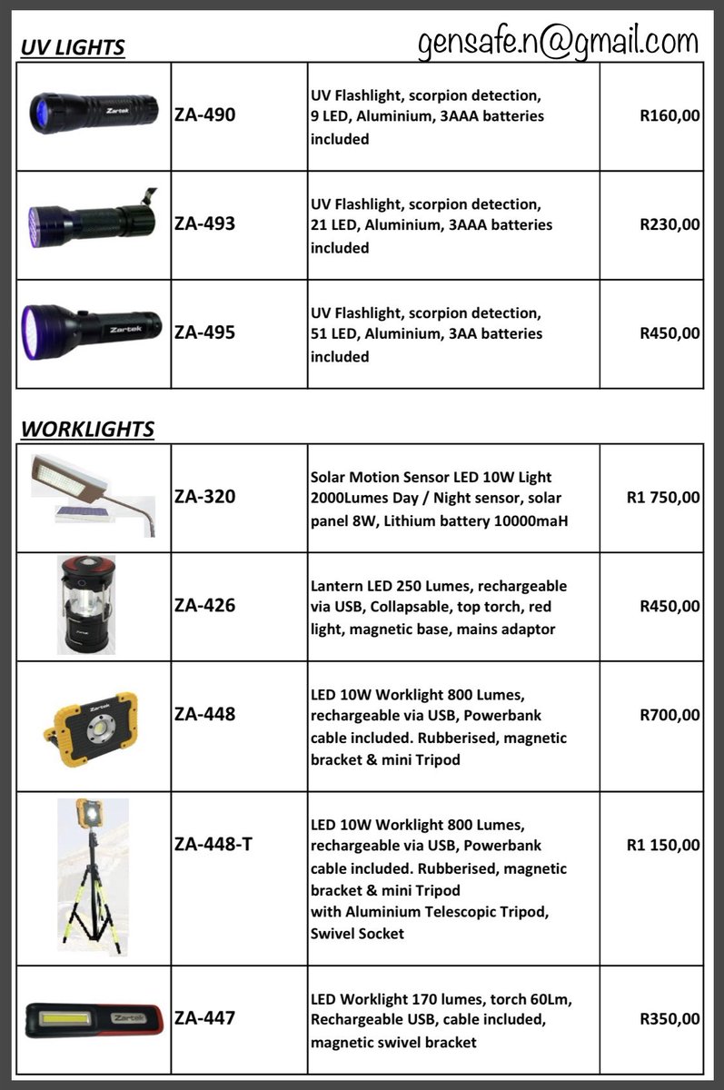 firevent's tweet image. #Spotlights #flashlights #worklights #zartek Products availabe from Gensafe Supplies. 
Courier Nationwide