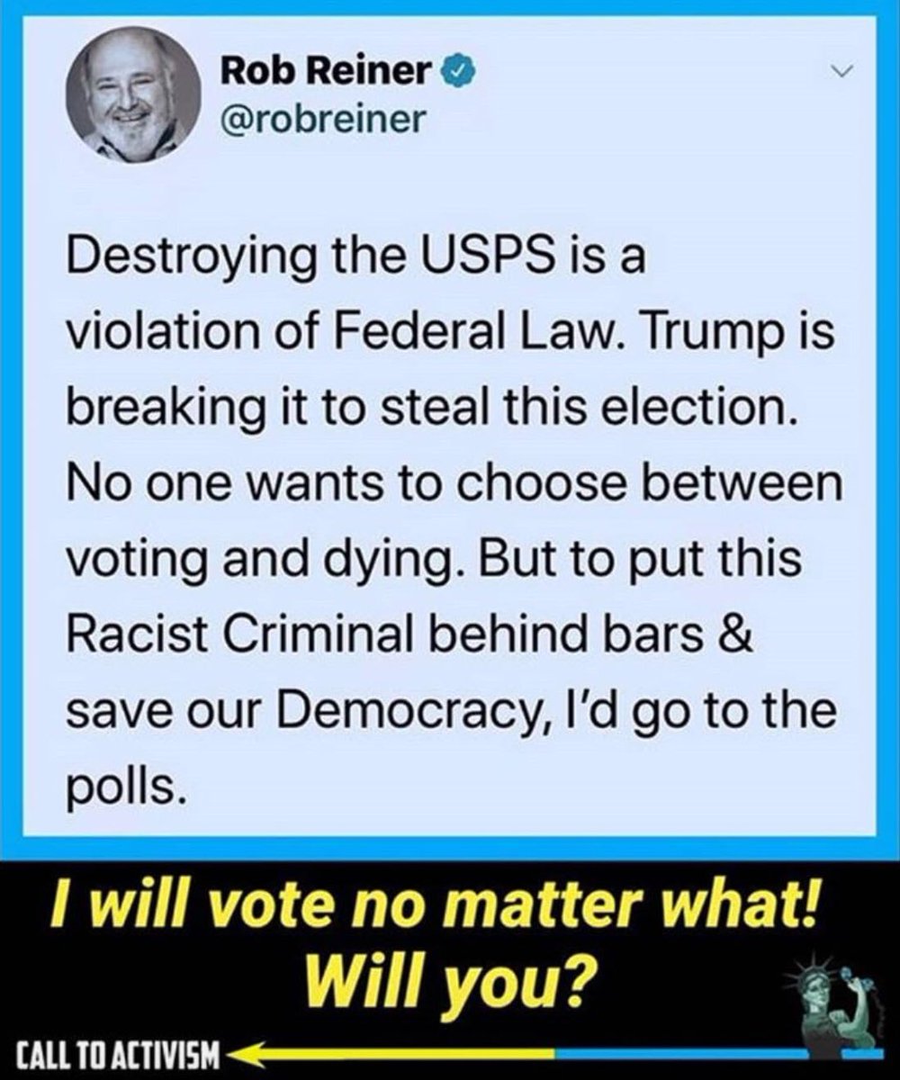 QueenG719's tweet photo. @robreiner 🙌🏾🙌🏾🙌🏾🙌🏾 #yassss #WeWillVote #BidenHarris2020Landslide #postofficegate https://t.co/3qnIfjdPcR