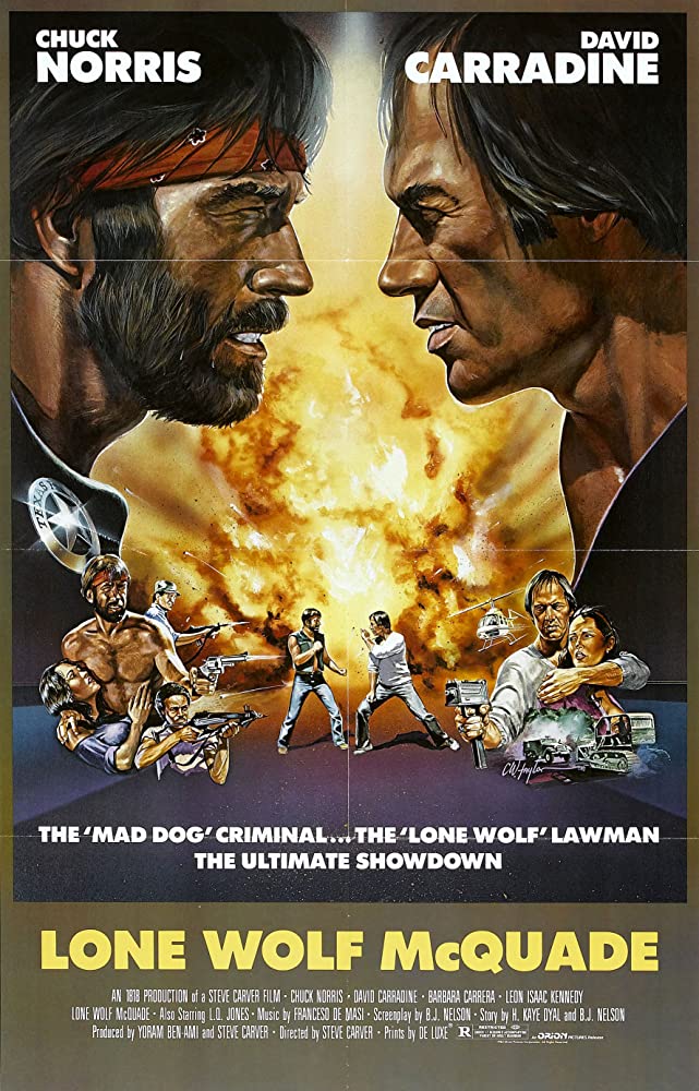 Time for a fun  #FlashbackFriday thread on "Lone Wolf McQuade," an action movie starring Chuck Norris, David Carradine and Barbara Carrera that was shot in  #ElPaso in the spring of 1982. It's a sweaty time capsule of the Borderland and it's streaming now on  @PrimeVideo. /1/