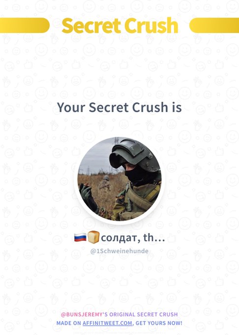 #Affinitweet Secret Crush
1Schweinehunde secretly loves you! ?
Who loves you in secret?
via https://t