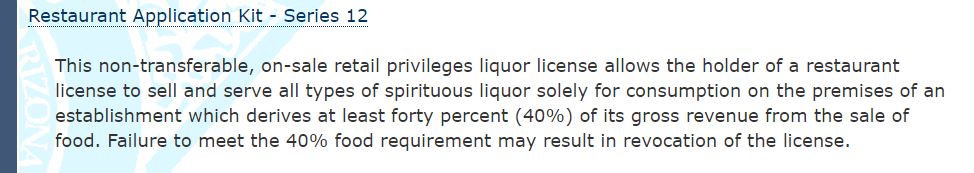 3/ What is VERY significant about this decision is that most restaurants have a Series 12 license. This type of license costs about $2500 (according to people in the industry) and is nontransferable. Restaurants have to maintain at least a 60/40 split of sales from alcohol/food.