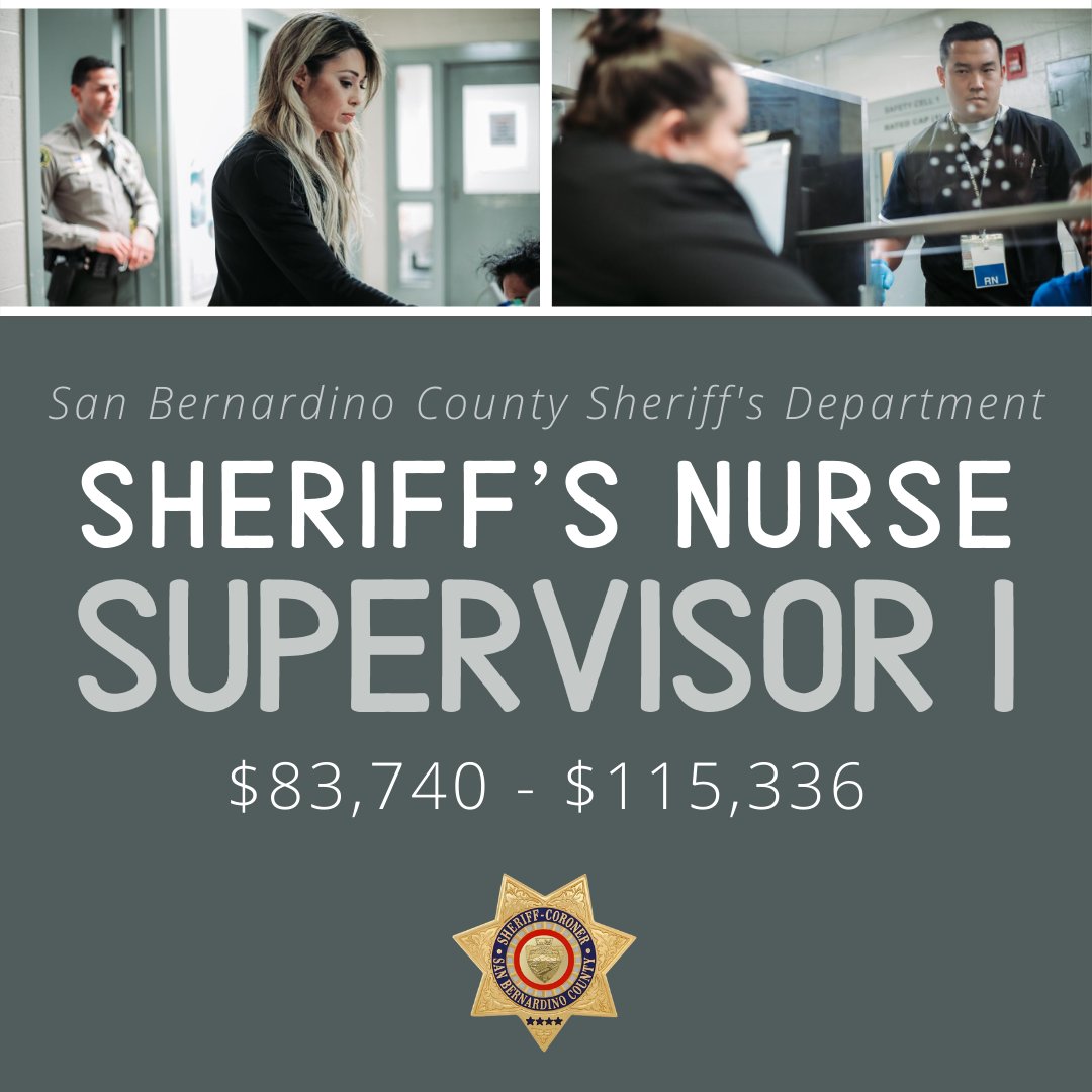 sbcountycareers's tweet photo. The immediate vacancies are night shift and day shift at West Valley Detention Center (Rancho Cucamonga) and High Desert Detention Center (Adelanto).
Apply here: https://t.co/pF1HBzNIjZ
#sheriff #police #medical #nurse #rn #supervisor #registerednurse #countyjob #career #work https://t.co/gkxuPhAOev