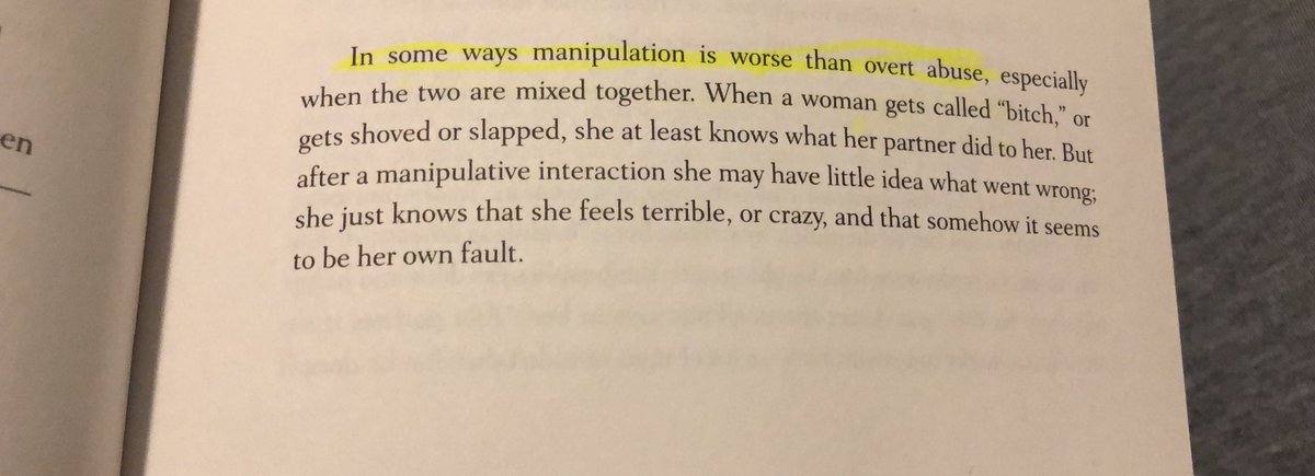 Signs of manipulation:- denying the obvious about what they are doing or feeling - getting you to feel sorry for them - getting you to blame yourself - lying about their actions, desires or reasons for doing things