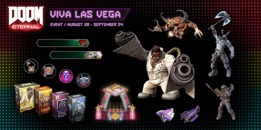 doom_brasil's tweet photo. O evento VIVA LAS VEGA já está no ar. Ganhe tudo isso APENAS jogando e ganhando XP na campanha ou Battlemode.

#Doom #DoomBrasil #DoomEternal #VivaLasVega #Games #Skin #Season #Temporada #jogos #Gamer #idSoftware #Bethesda #Doomguy #DoomSlayer https://t.co/8QOpUhonIH