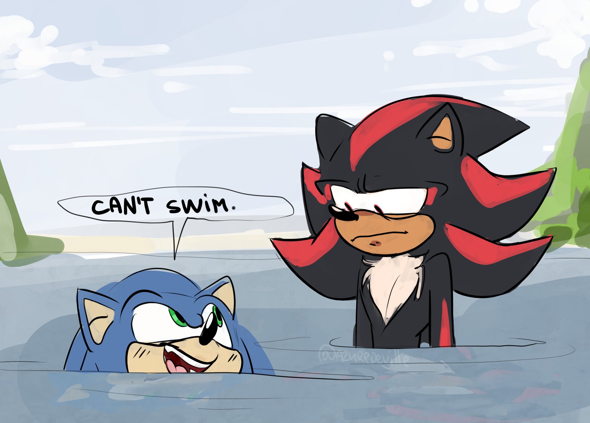 Shadow giving Sonic swimming lessons? (Artist: Unneul_S2) : r