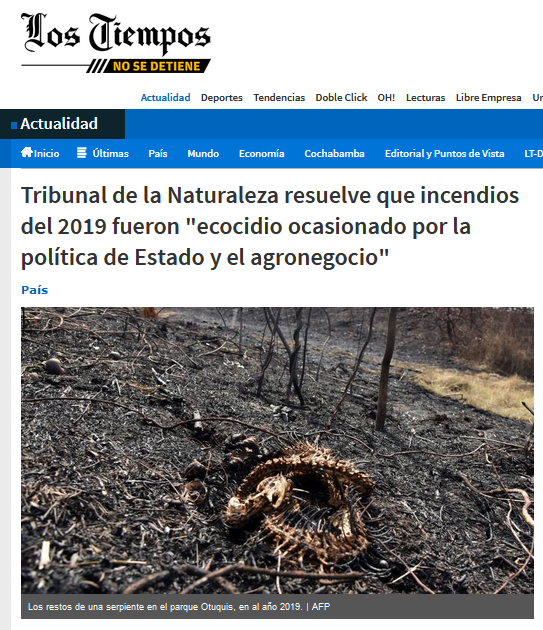 CCyJusticiaBoli's tweet photo. Tribunal de la Naturaleza #TIDN resuelve que #incendios del 2019 fueron "#ecocidio ocasionado por la política de Estado y el #agronegocio": https://t.co/k0zZhdkPpe
#SOSChiquitanía #SOSAmazonía #TribunalChiquitaníaDDN #Bolivia #AbrogacionPaqueteIncendiarioYA #TribunalChiquitanía https://t.co/0QQrSJML9T
