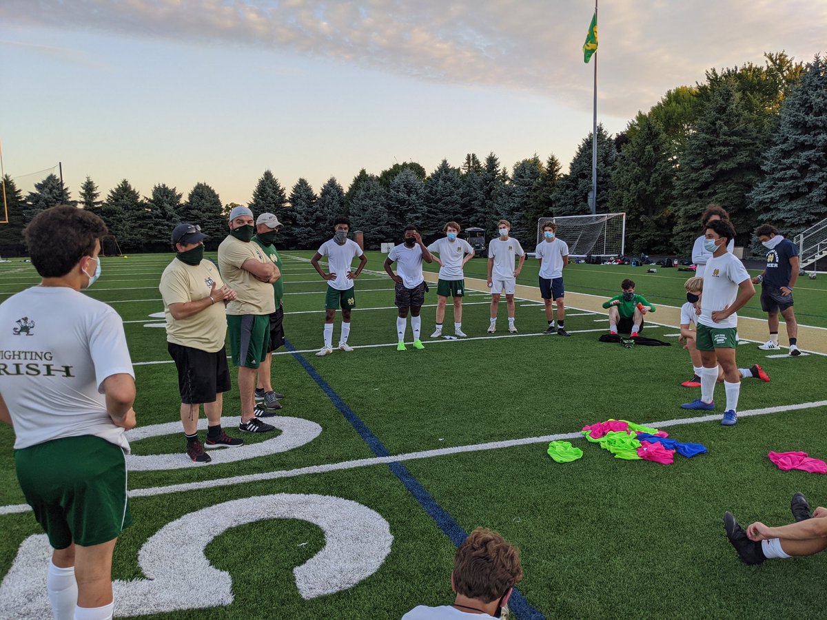 NDPMA_Athletics's tweet photo. Soccer finishes another great workout under the leadership of Coach Rob.  Players and staff continue to set a great example by following our protocol.  Thanks coaches and players!  #maskupirish
#BeSafe  #PhysicalDistance https://t.co/DP9X2rGiar