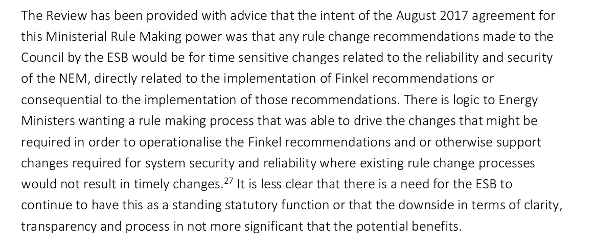 "It is less clear that there is a need for the ESB to continue to have this as a standing statutory function or that the downside in terms of clarity, transparency and process in not more significant that the potential benefits."We currently basically have two rule makers