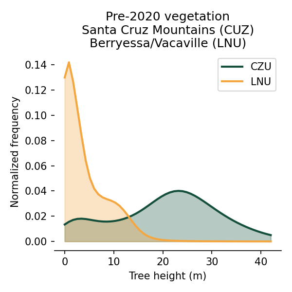 With the  #CZUAugustLightningComplex burning through coastal redwood forests, we can see the signature of just what burns. The trees there are so massive, and tree density is so much higher than the inland oak chaparral of the  #LNULightningComplex.