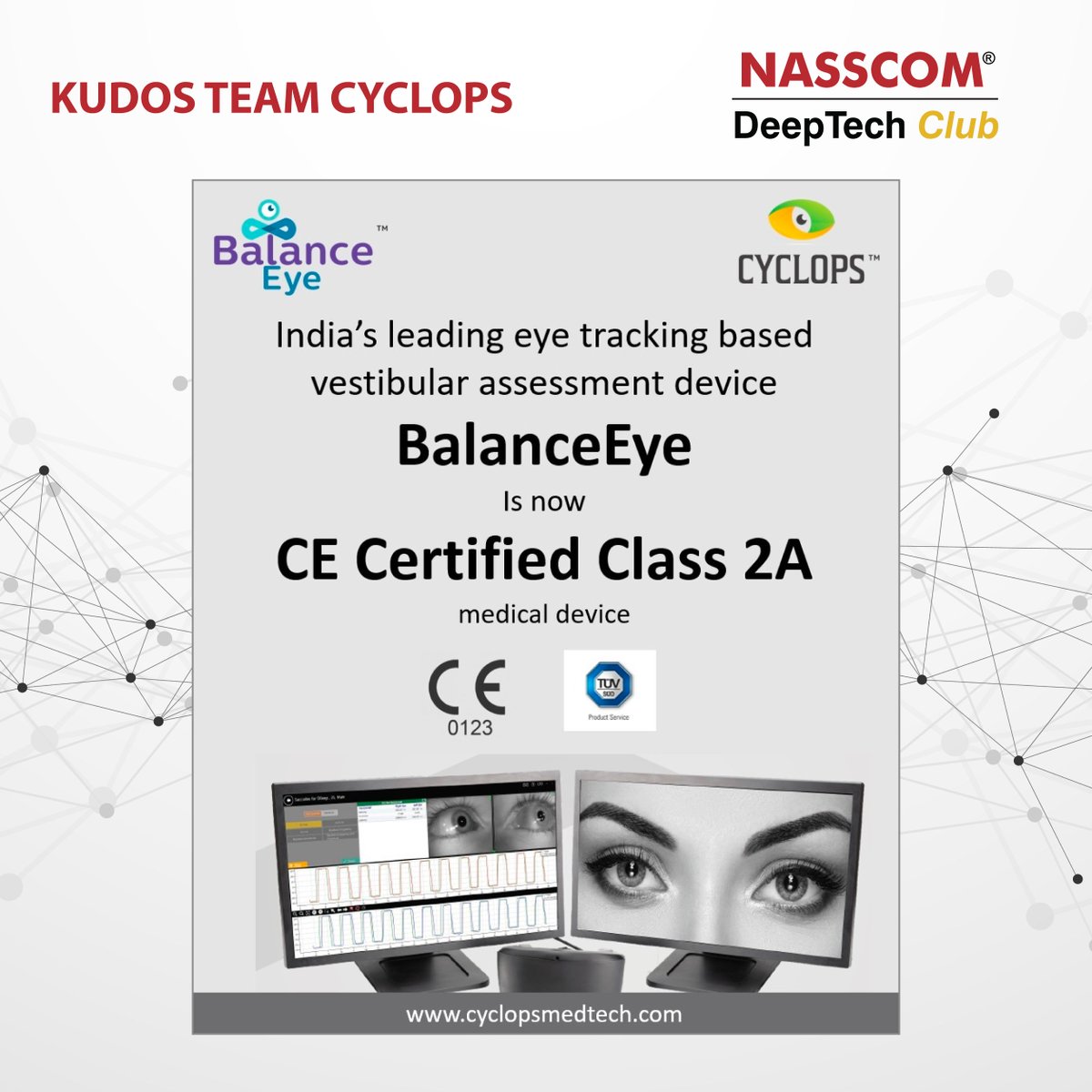 <a href="/CyclopsMedtech/">Cyclops MedTech</a>, our #dtcmentee &amp; an Emerge 50 winner, has yet again brought revolutionary change with BalanceEye that can diagnose early Neuro vestibular diseases. #NASSCOM extends its heartfelt congratulations for this exemplary contribution in #MedTech.
#deepTechclub #emerge50