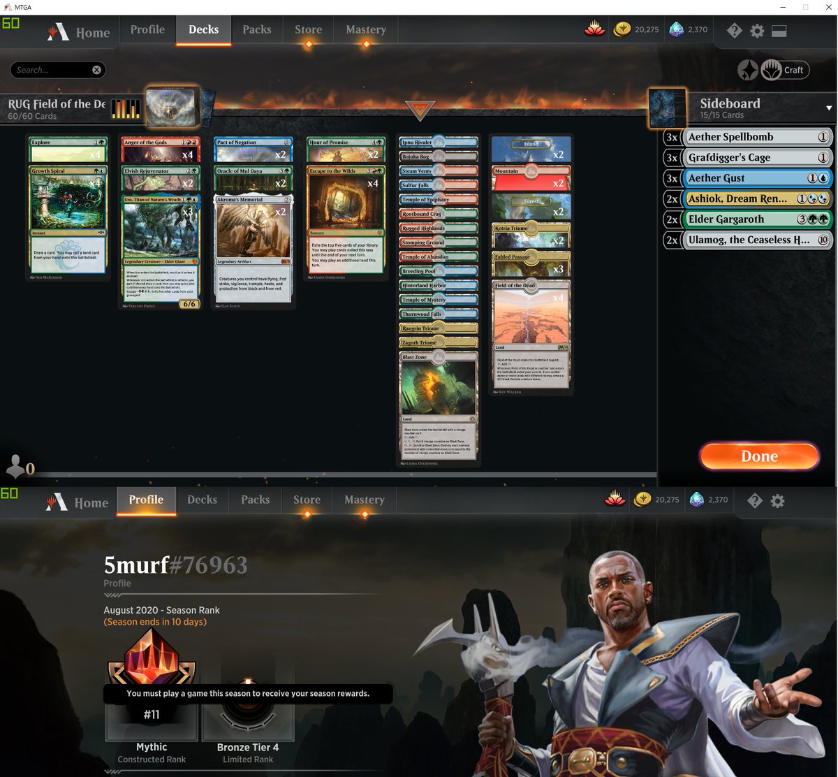 5murf1's tweet photo. played mtg arena which I hadn't done in a long time. bronze > mythic #11
SB in aetherspell bomb - hard mu cast WR 70% but first hand WR isn't good even after side

@ArenaDecklists
@mtgazone https://t.co/PE6EgeTbKK