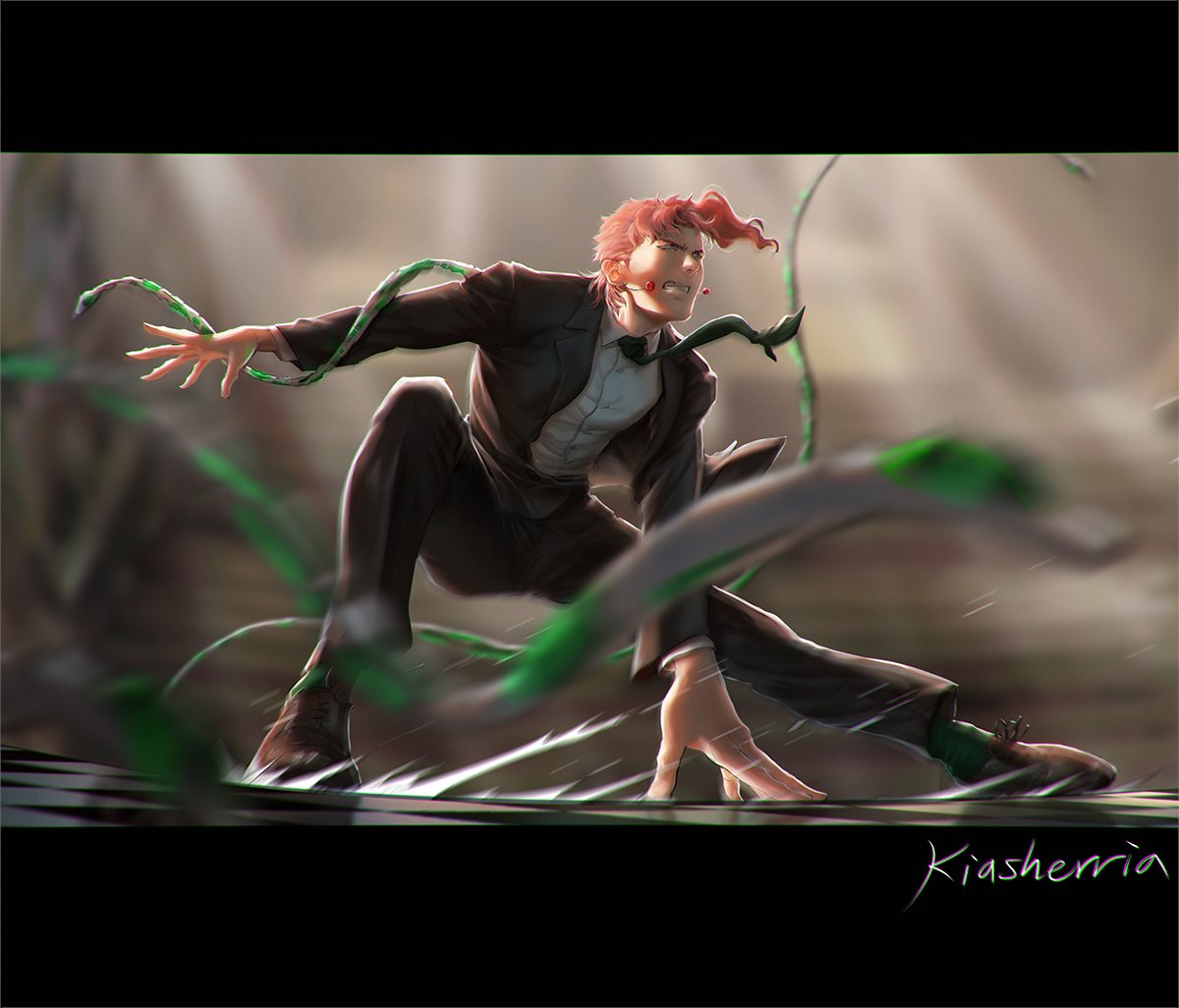 kiasherria_kia's tweet photo. #KakyoinMonth2020 #jjba 
Yay Mafia AU Kakyoin. 💚💚💚💚💚
I love putting motion blur everywhere.
This is where he's brainwashed and trying to kill Jotaro.
-
(a bit of process below) https://t.co/HRmQVWyj1x