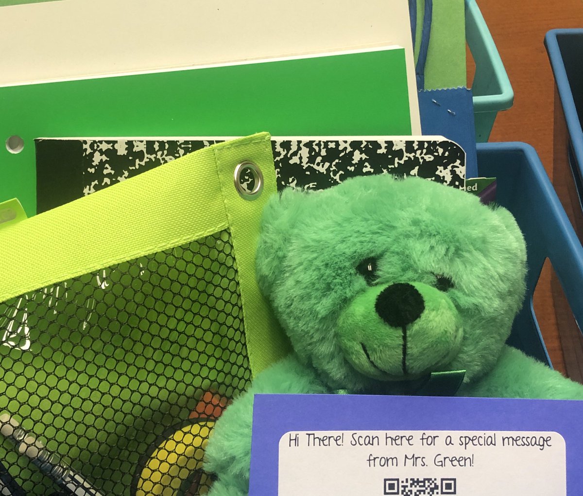 LauraGreenTeam's tweet photo. Passed out supplies to my class today. So fun to briefly meet each family! Gave each Ss a special bear to keep them company during DL. Named my bear Grace as a reminder to give families grace during this wild ride. #TheGreenTeam #BackToSchool2020 https://t.co/TMxucyMLxH