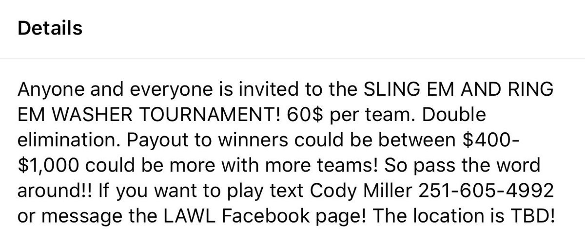 If anyone is interested in playing in a washer tournament contact <a href="/Millzner1/">cody miller</a>