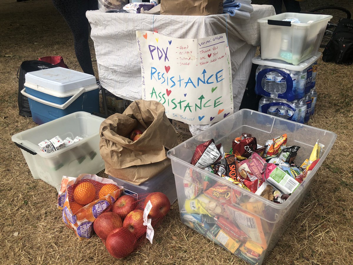 I'm at Kenton Park covering today's march organized by PDX Black Youth Movement, which is calling for prison abolition.The park has about ~30 people, mostly teenagers, along with a supply table by PDX Resistance Assistance and Frontline Drumline drummers.