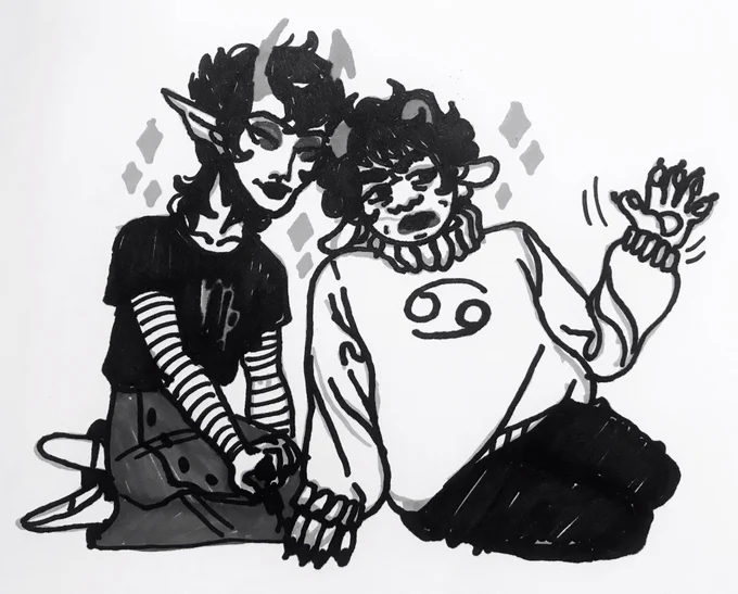 color turned out bad so here's a grayscale of one of the requests for karkat&lt;&gt;kanaya can u tell i said no to hand reference 