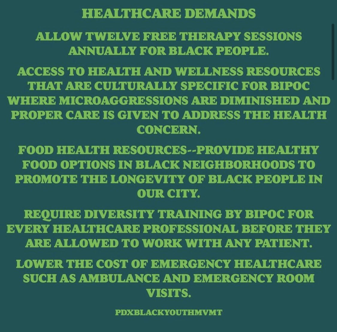 On Aug. 7, PDXBYM released these four specific sets of demands, encompassing policing and jail; healthcare; housing and property; and education. Their demands are as follows: