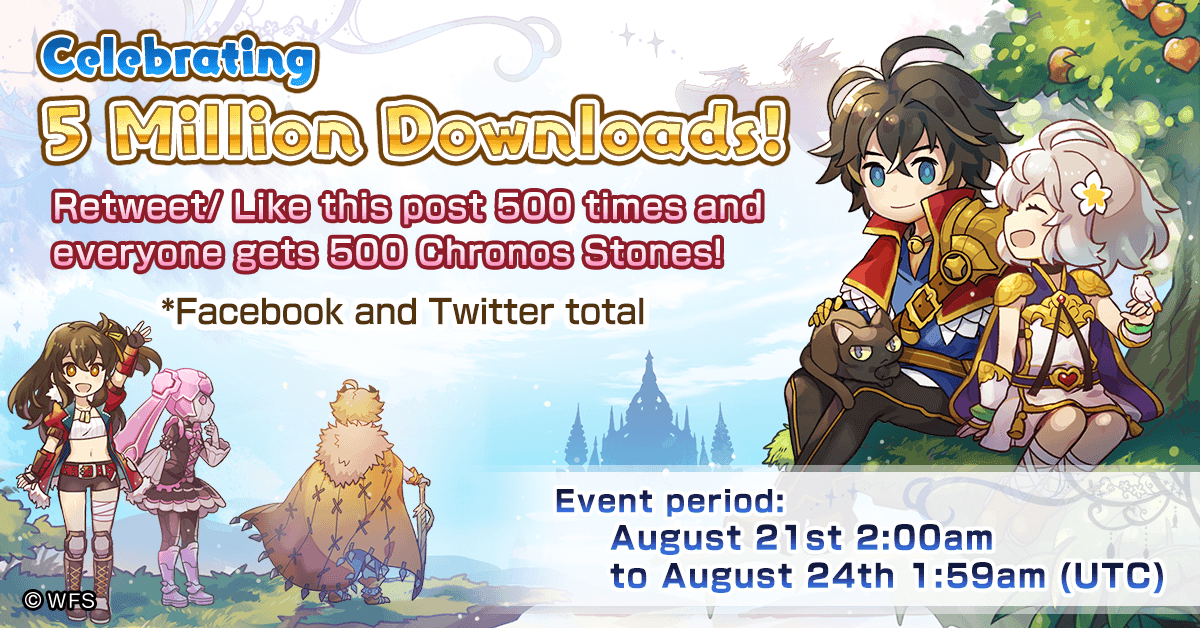 AnotherEdenRPG's tweet image. 💎Retweet/ Like this post 500 times for 500 Chronos Stones💎

To celebrate 5 million downloads, we're giving away 500 Chronos Stones if this post hits 500 total retweets/ likes (Twitter + Facebook total)🌴

Event period: Aug 21, 2am to Aug 24, 1:59am UTC