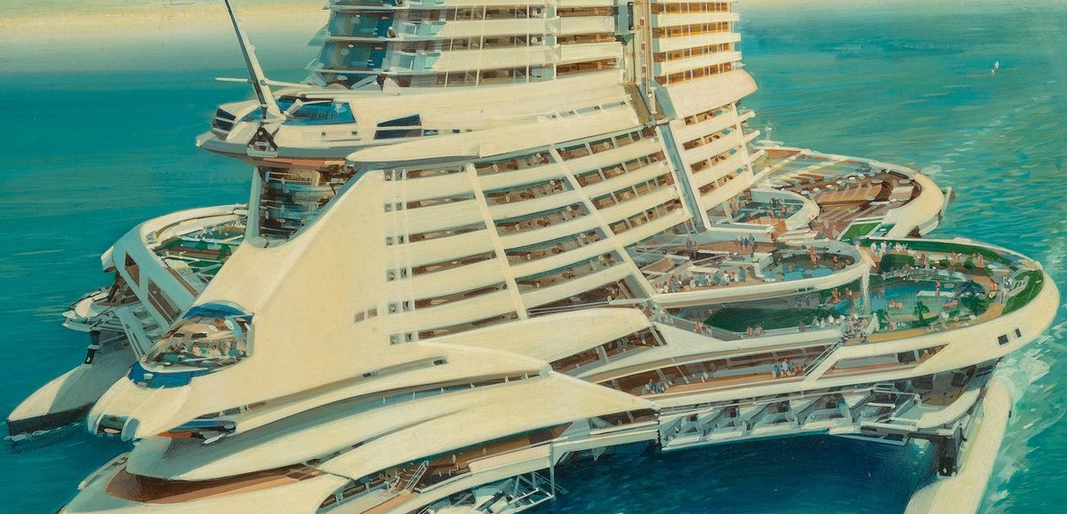 GregRozeboom's tweet image. John Berkey - High-Rise Cruise Ship.

I would watch this disaster movie.