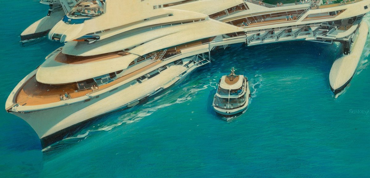 GregRozeboom's tweet image. John Berkey - High-Rise Cruise Ship.

I would watch this disaster movie.