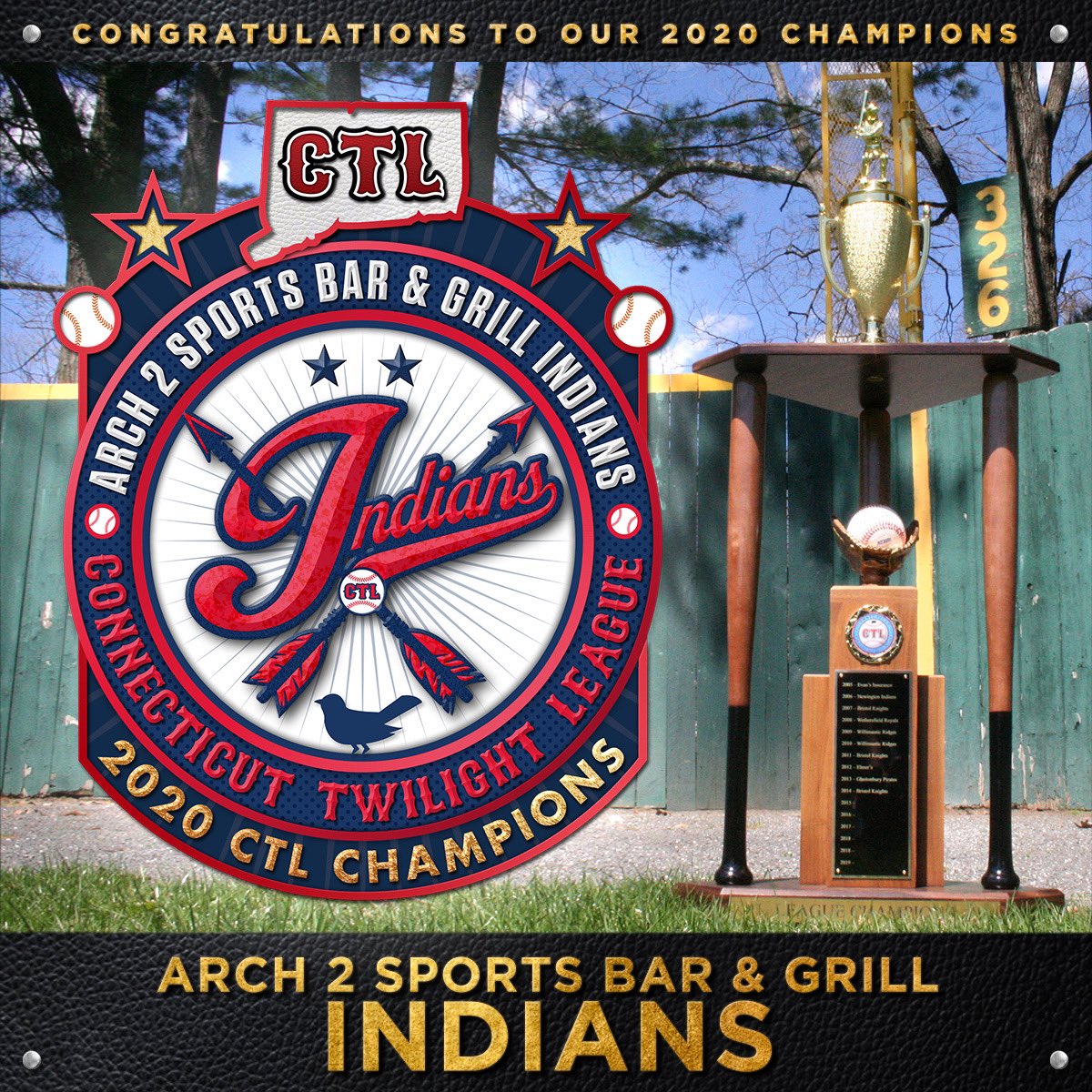 CTLbaseball's tweet photo. The Arch 2 Sports Bar &amp; Grill Indians are the 2020 Connecticut Twilight League Champions. The Indians walked off to win over the @SoxTerryville in the bot of the 7th, 3-2. They split games 1 &amp; 2 yesterday. Congrats Indians &amp; Black Sox on fantastic seasons #CTLBaseball #ctbase https://t.co/qYmUwZ8xgO