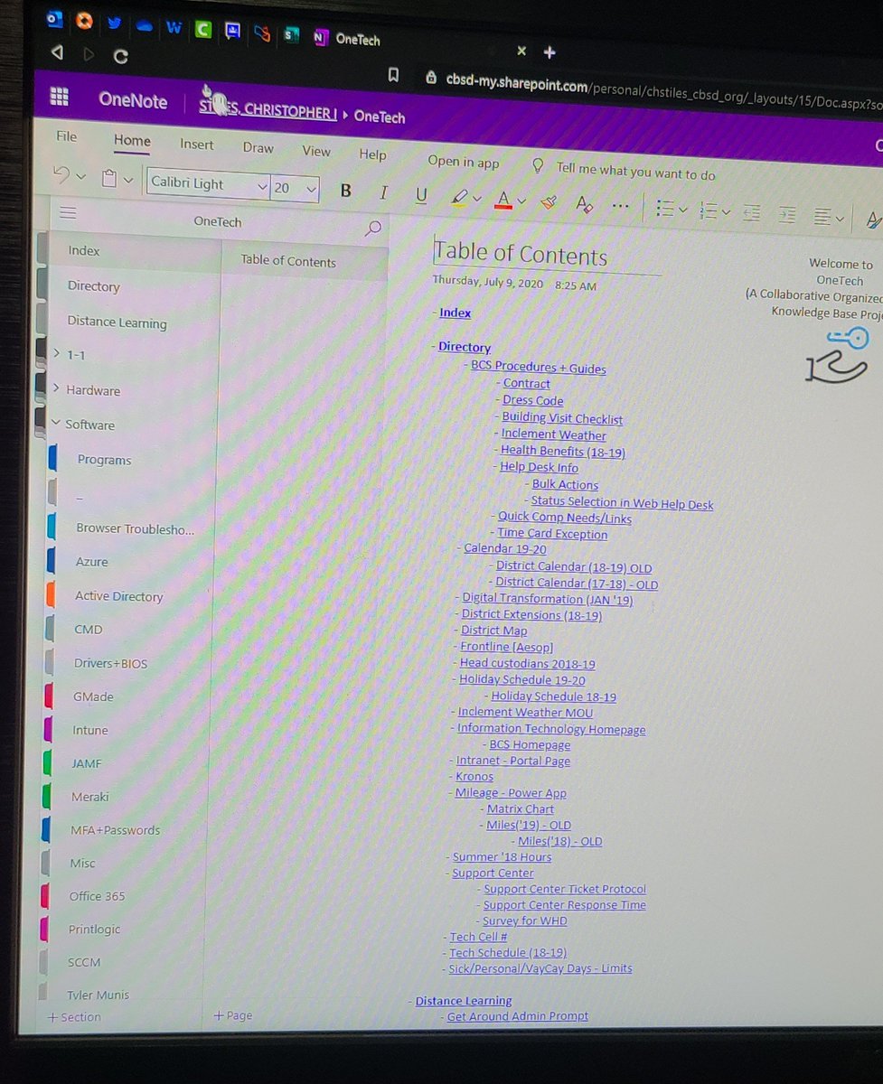 GhostChalk's tweet photo. @msonenote A macro Table Of Contents, themed/topic-specific Sections, and alphabetized subpages are how I keep my tech notes well organized! 📑
#askcbtech #cbinnovate #cbtech https://t.co/qNVXq0RooW