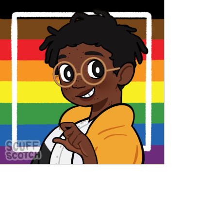 SCUFF'S ICON MAKER by @.scuffscotch>12 skintones>2 body types>several noses>lots of lips>textured hair, braids, locs, etc>vitiligo>realistic hands>pride flag bkgs>headwrap https://picrew.me/image_maker/431179