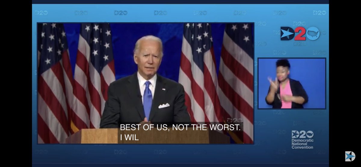 YouTube platform with ASL and Joe Biden speaking. Interpreter is black deaf and woman