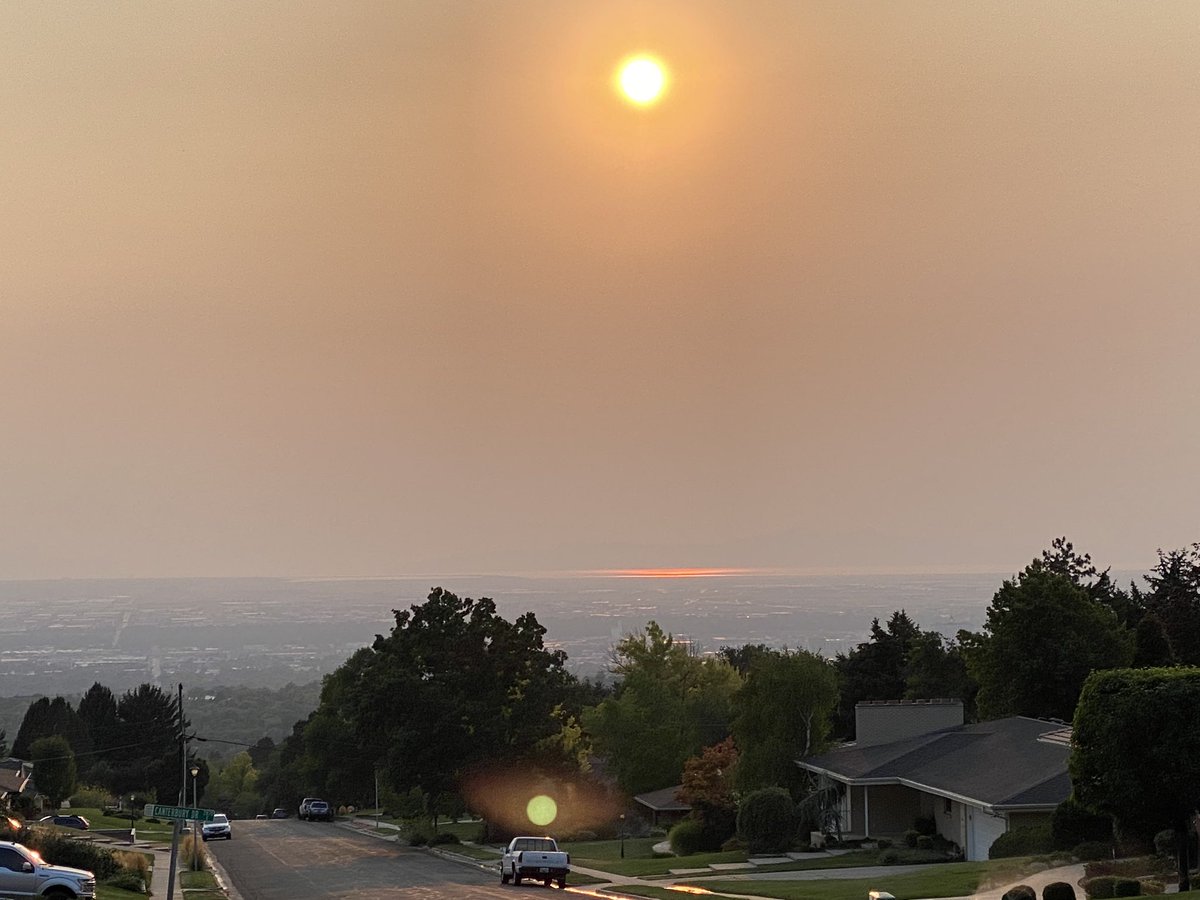 johnow1's tweet image. The west is on fire! Took this pic tonight, smoke filling the Salt Lake Valley. C’mon rain!