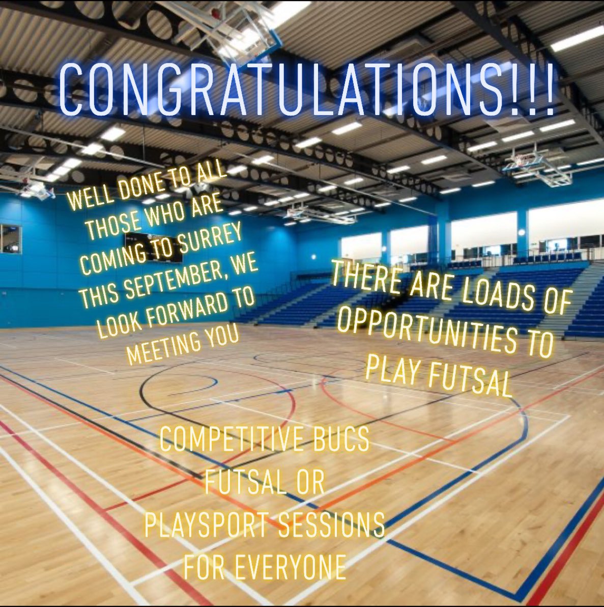 UoSFutsalClub's tweet photo. We can’t wait for you to join us this September! 🍾 🥅 ⚽️ 

Keep your eyes peeled for opportunities to play futsal on our Facebook @SurreyFutsalClub, Instagram @uosfutsal and Twitter @UoSFutsalClub https://t.co/CmaTdxqRPO