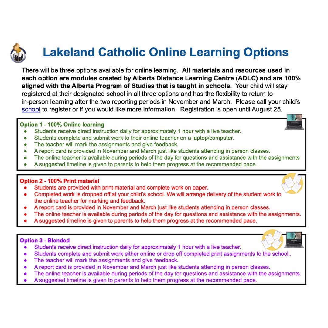 LCSD_150's tweet image. If you are a parent/guardian of an LCSD student(s) who is considering online learning, please take a look at the various options available to you by clicking on the link below.
#LCSDJoy
lcsd150.ab.ca/index.php/news…
