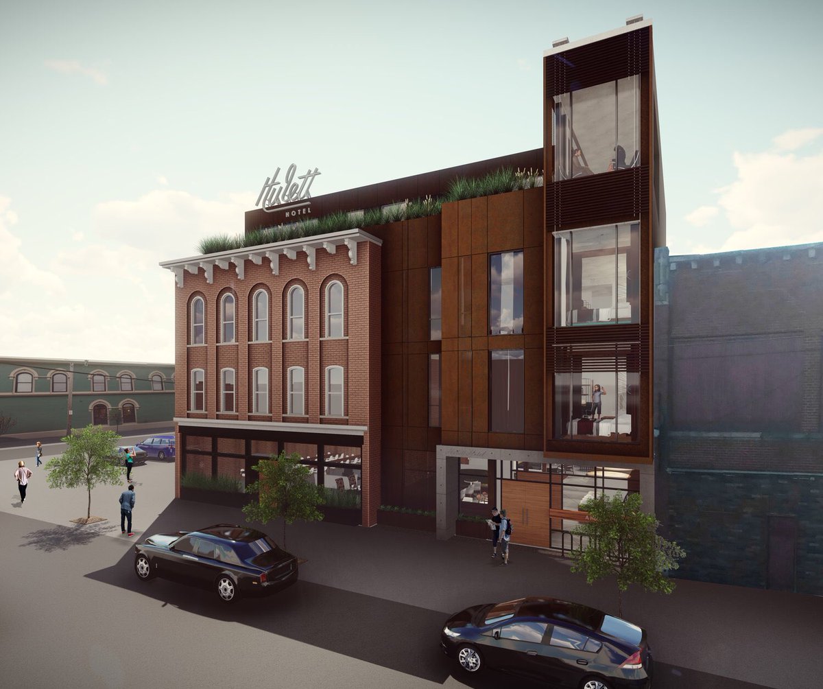 The vacant site adjacent to the historic structure will have a new infill addition with a modern, industrial aesthetic. It will house the hotel’s lobby and main entrance, with new guest rooms above. (3/5) – bei  Ohio City