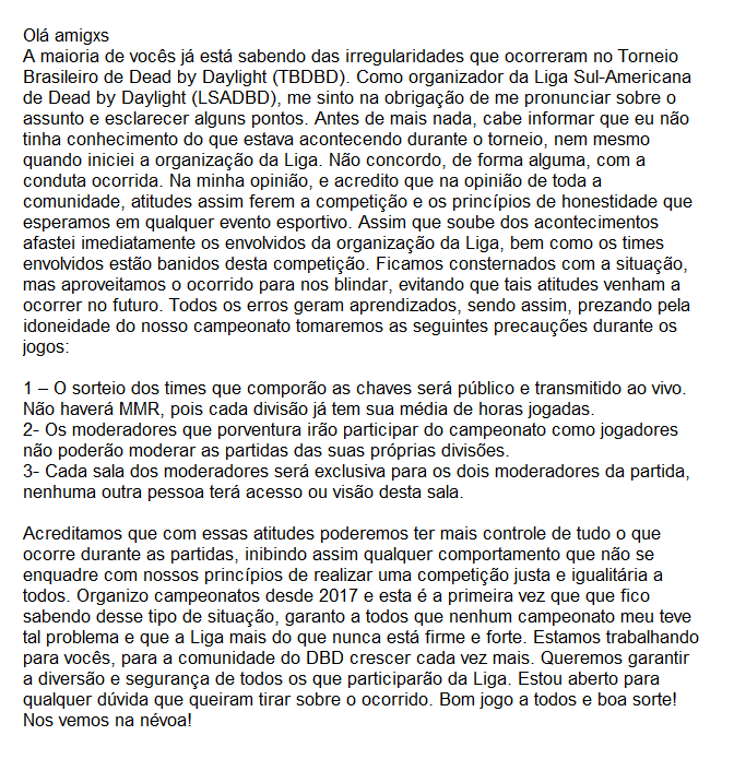AndreDienes's tweet photo. Meu pronunciamento a respeito do que aconteceu no #TBDBD https://t.co/NQFcmwluem