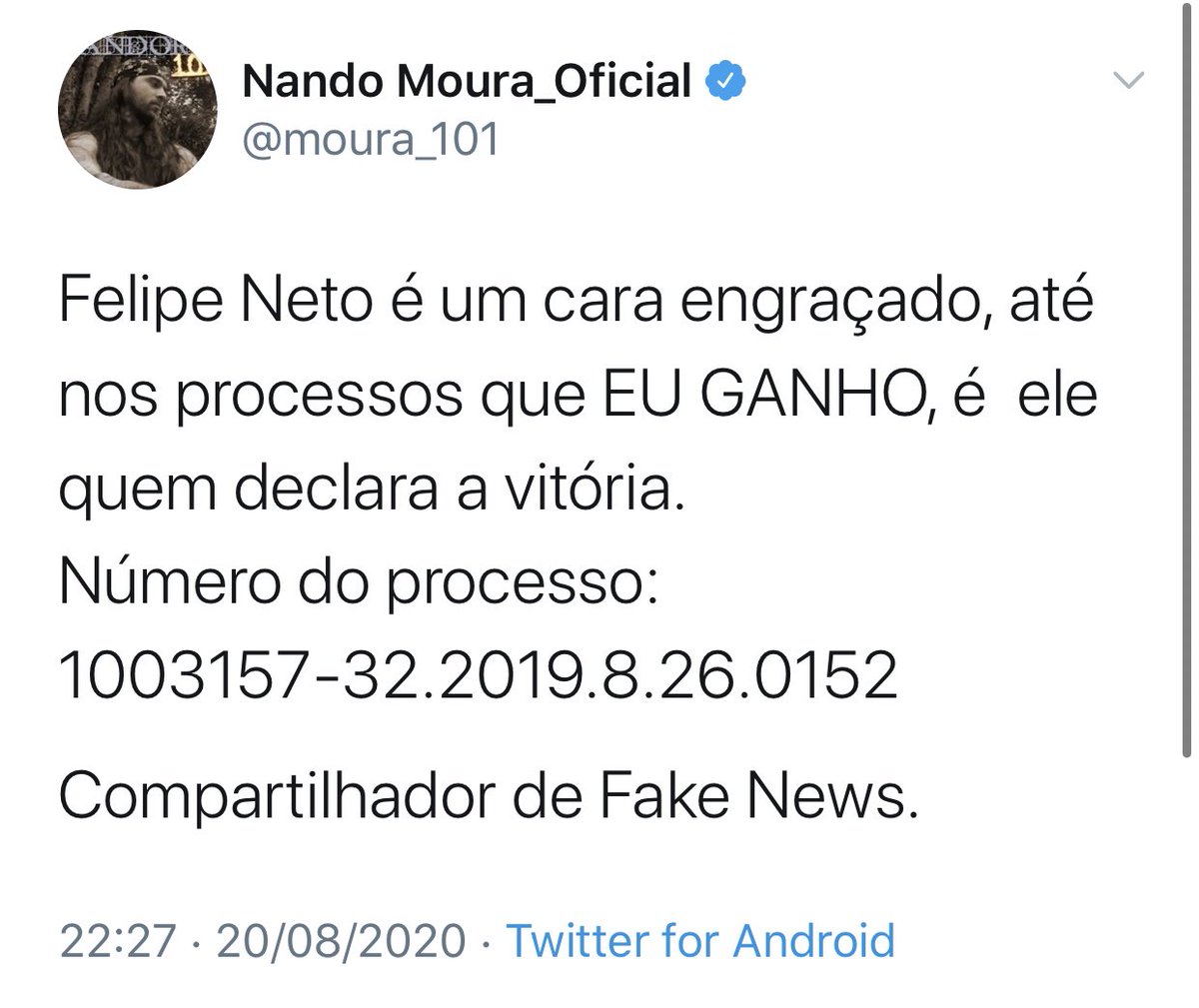 Felipe Neto Olha Nando Moura Nao Ta Bem Ele Teve Uma Sentenca Positiva Em 1ª Instancia Nos Recorremos E Ele Perdeu Simples Assim Perdeu Foi Julgado Improcedente Ai Ele Twitta