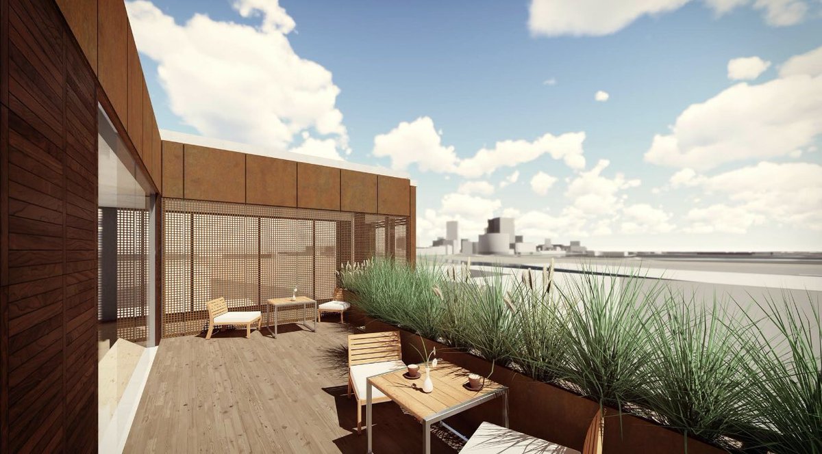 The showstopper is the building’s roof view. Plans call for a roof deck w/ unobstructed views over  @DowntownCLE & future  @IrishtownBend.  @clevelandhostel envisions a public bar and possibly other hotel amenities up here as well. This whole development is so exciting!! (5/5) – bei  Ohio City