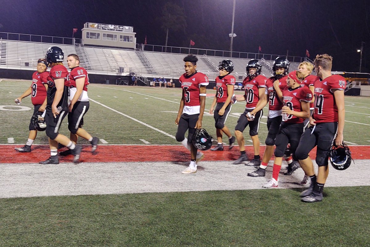 smrsports's tweet photo. Aggies broke out their new red jerseys tonight for season opener against Arab at Aggie Stadium. Game was postponed to Friday night at 7. https://t.co/FJfdIb7TQN