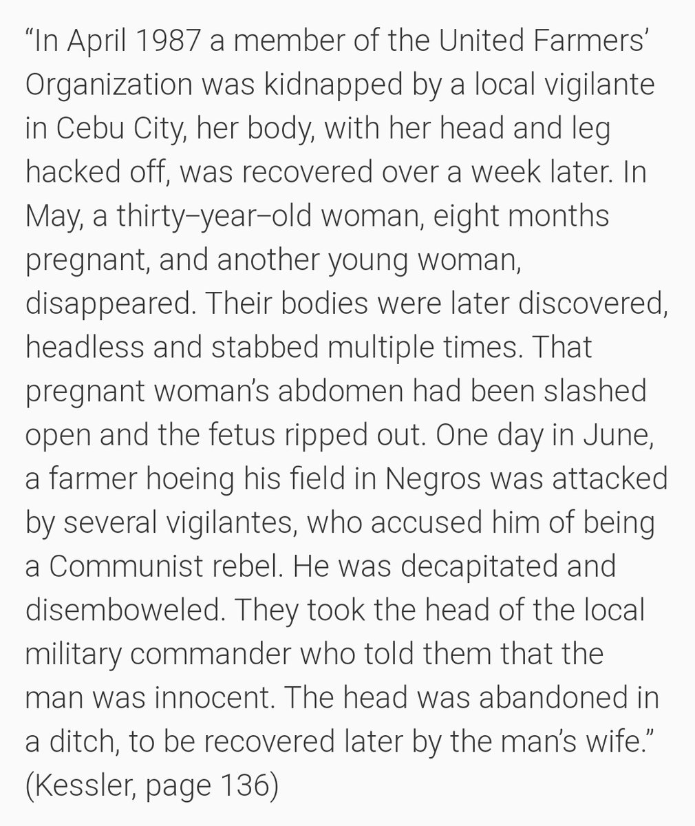 AQUINO'S ALL OUT WAR- measures were placed to fight communist threats- violent vigilant groups emerged; one group, Tadtad, infamously known for cannibalism