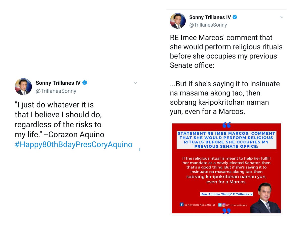 TODAY'S LIBERAL PARTY @TrillanesSonny,  @risahontiveros,  @kikopangilinan, and  @SenLeiladeLima—prominent human rights and press freedom advocates.Marcos has been compared to Duterte for the alleged neglect for human rights.But why aren't they resisting Aquino?Oh saint Cory.