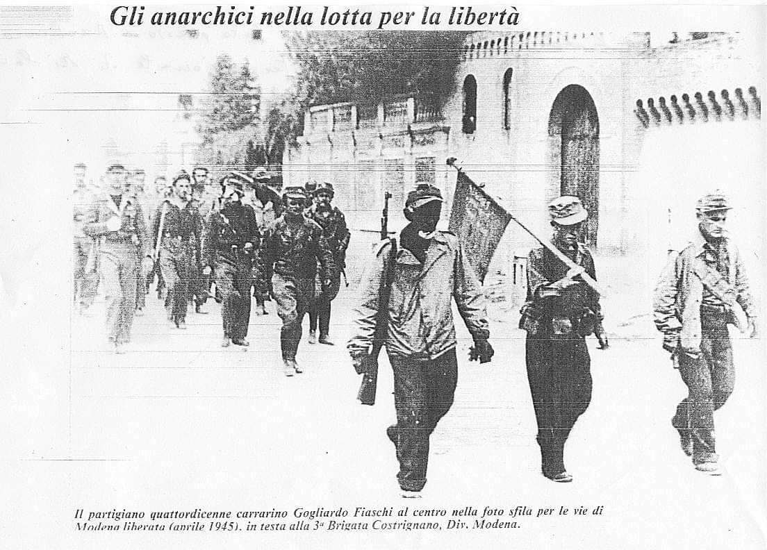 This is the photo of Fiaschi aged around 15, entering liberated Modena in 1945.