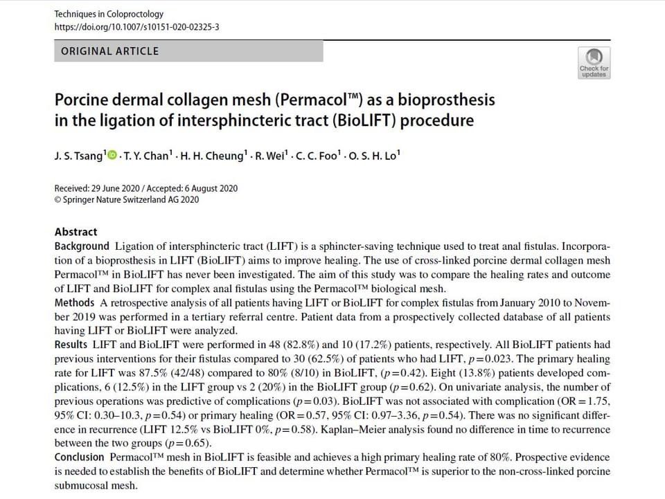 Permacol could be used in LIFT procedure for complicated anal fistulas #colorectalsurgery #BioLIFT #analfistula @hkumed