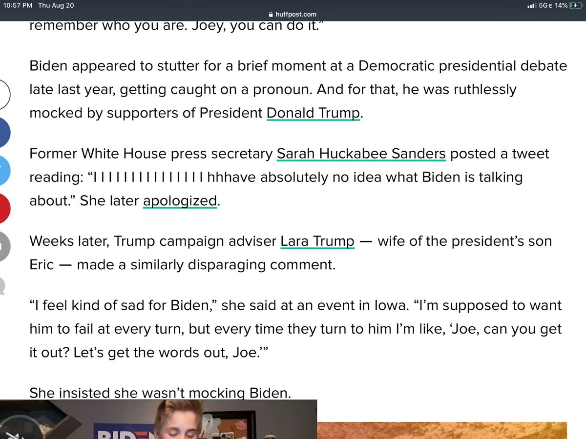 kurteichenwald's tweet photo. As you remember the bravery of young Brayden, who spoke to the nation of his stutter and how Biden helped him, and  told of being  teased, remember: Trump &amp; his gang of “Christian” thugs are the ones who run around ridiculing people who struggle with impediments &amp; disabilities. https://t.co/HaQXOcF9BB