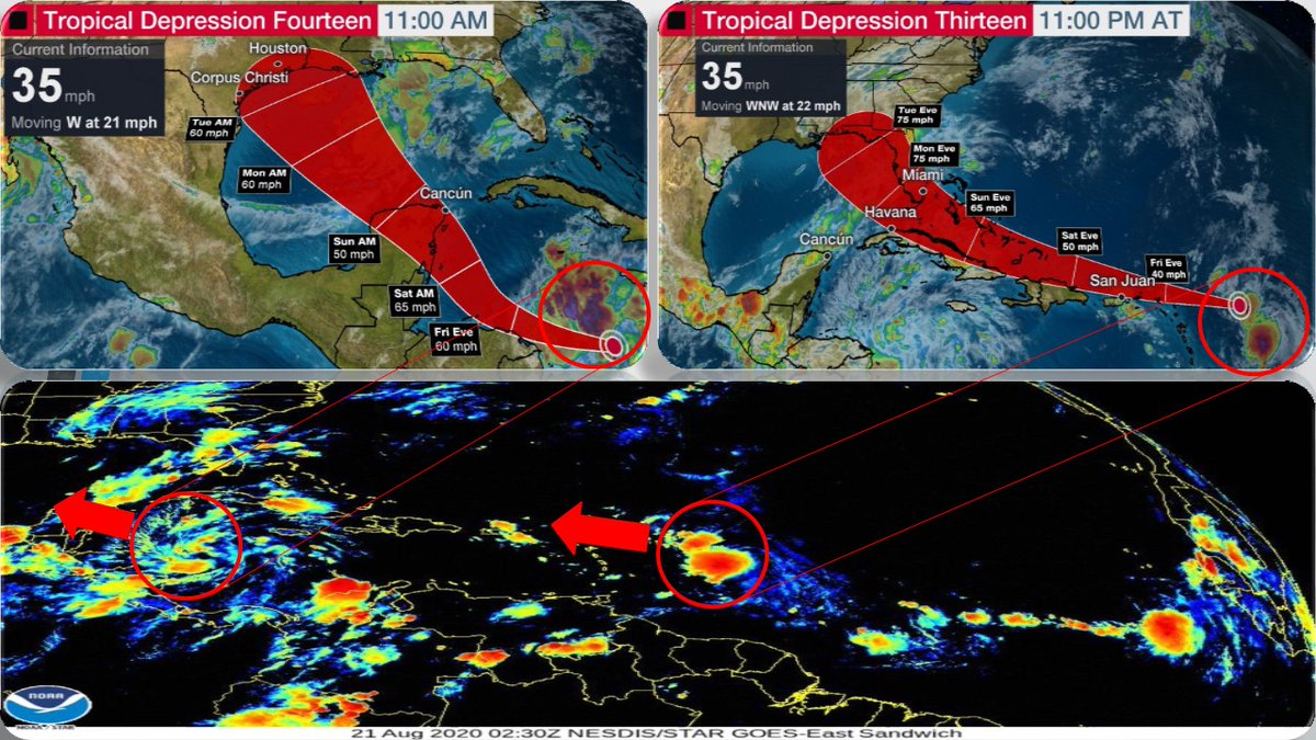 meteocaribbean's tweet photo. Formación de Celdas Convectivas producto de la Onda Tropical Cerca de la Isla Cavo Verde, Depresión Tropical Trece cerca de  las Antillas Menores y Depreción Tropical Catorce al este de Nicaragua y Honduras. 

#MeteoCaribbean @MeteoCastLuis12 https://t.co/Dtvjqr3DEe