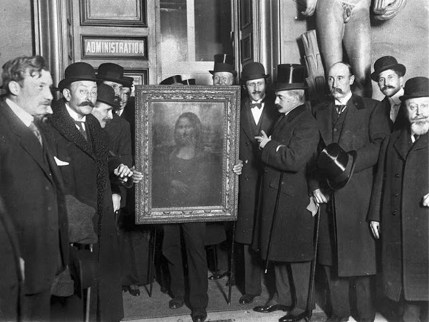 After its recovery, the painting was exhibited all over Italy with banner headlines rejoicing its return to Italy and then returned to the Louvre in 1913. Here are some images of the painting at the Uffizi gallery in Florence.