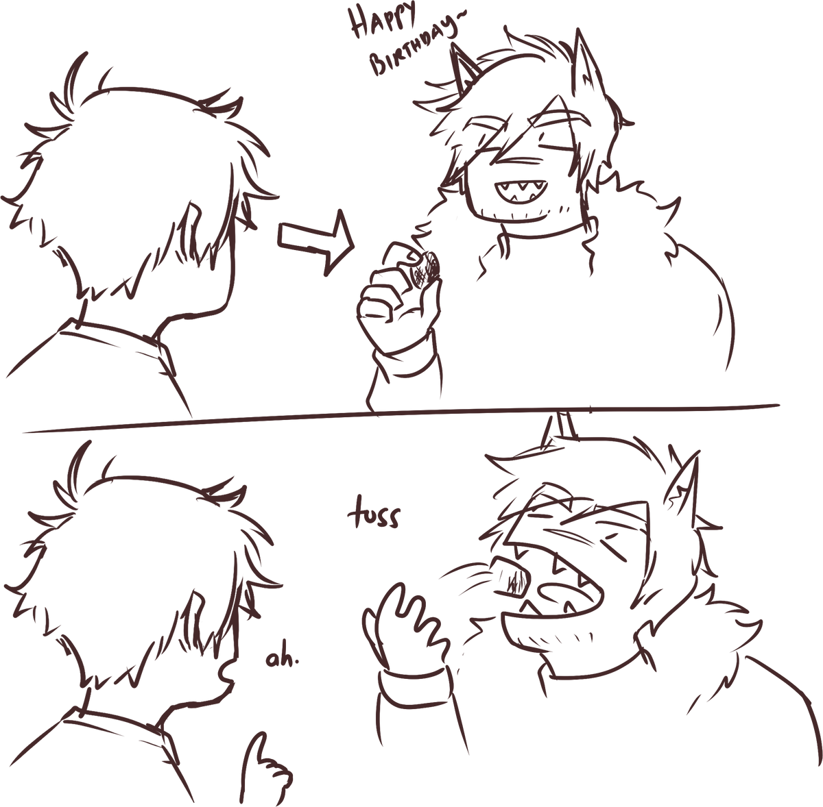 Nana told us a good birthday story.
When your himbo gives you a gift but consumes said gift infront of you.
#Settphel