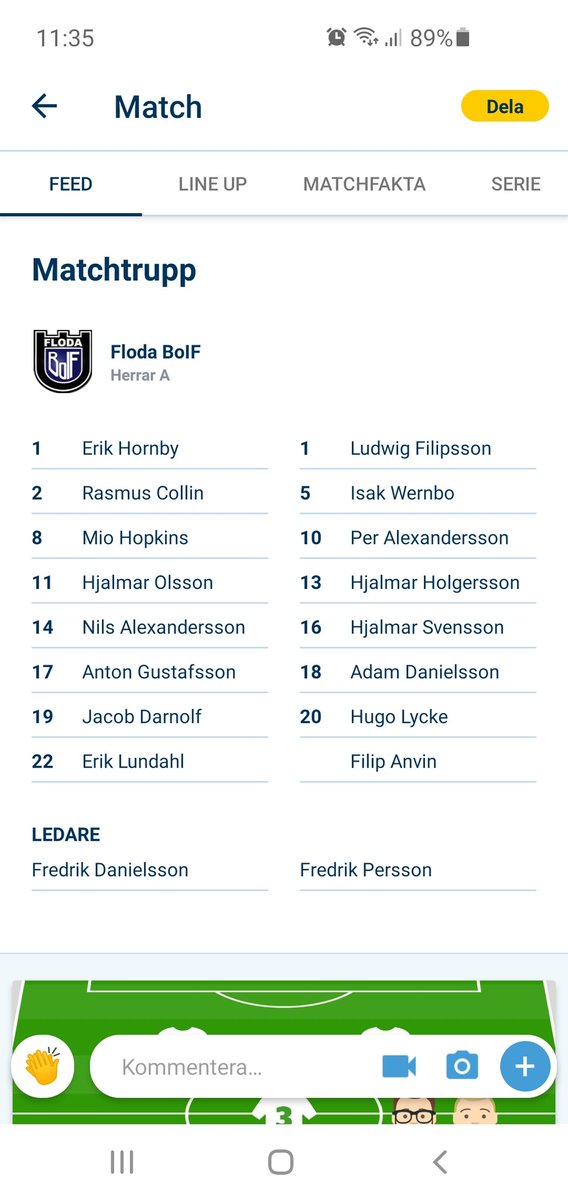 Dagens trupp till kvällens match på Backavallen. Matchen kan ni följa via Min Fotboll