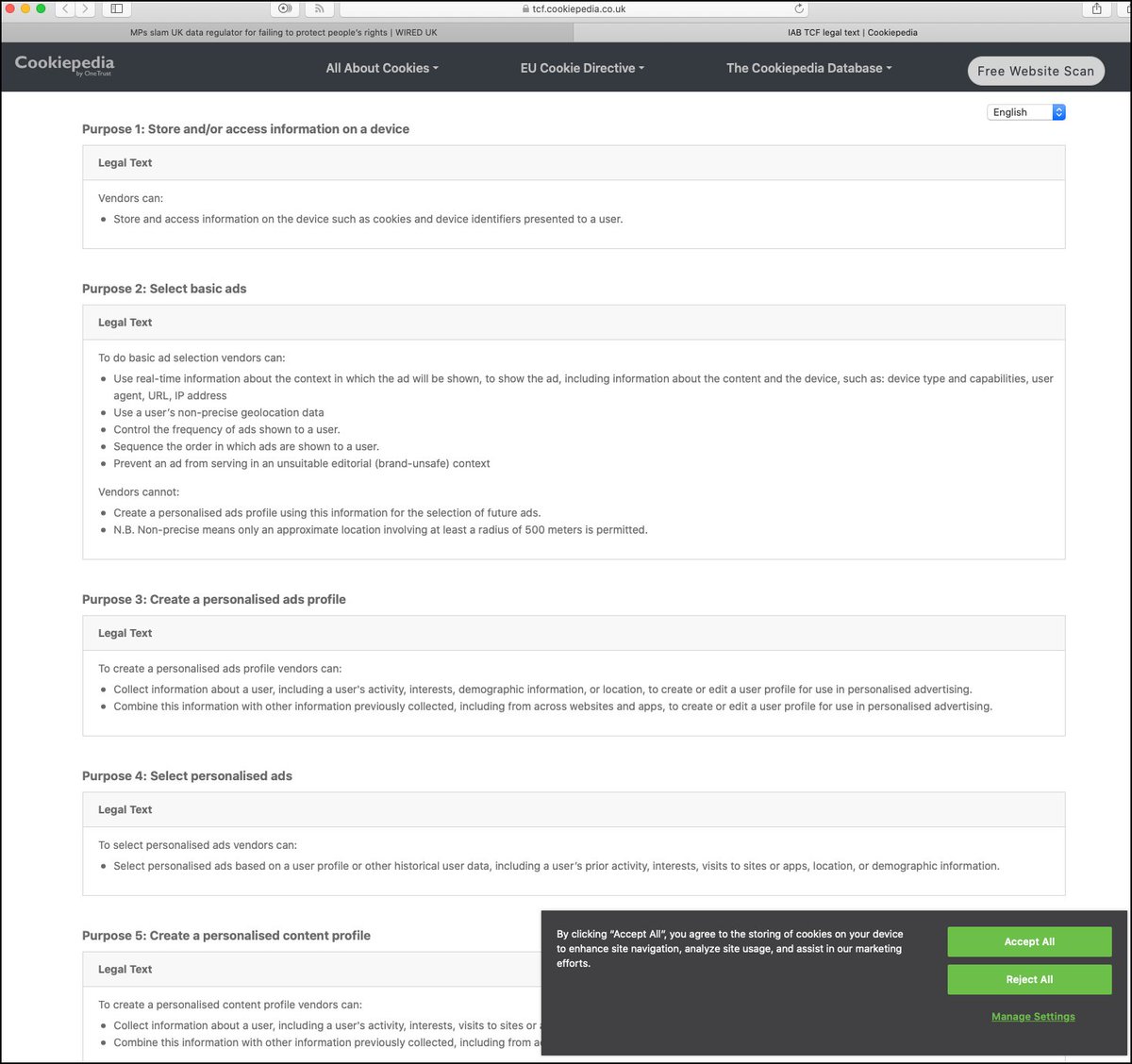 So, about that 'List of IAB Vendors | View Full Legal Text' .. let's click the 'View Full Legal Text' cos SURELY that'll explain the legal basis relied on ..What's that I hear y'all shout? What the f*ck is another cookie notice doing there? Anyways, Nope. No explanation of